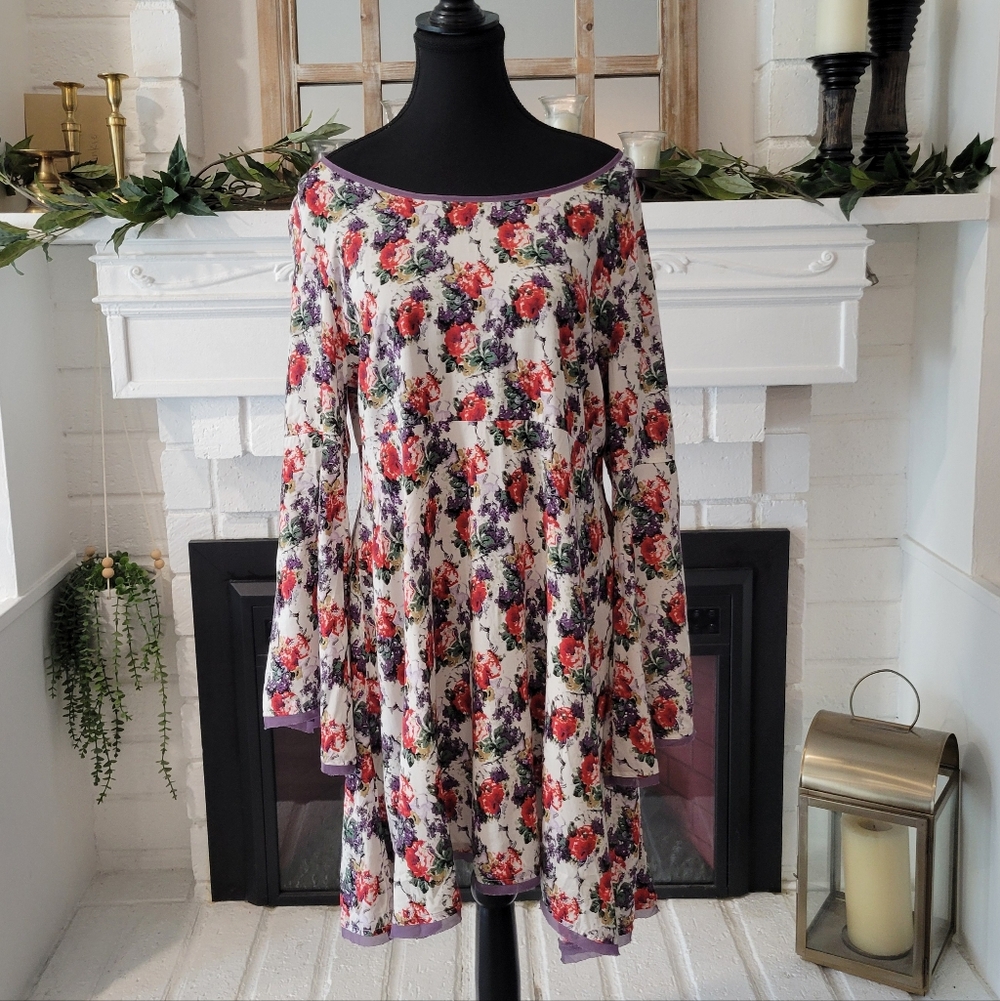 Kori America Floral Relaxed Bell Sleeves Bohemian Dress Size Medium